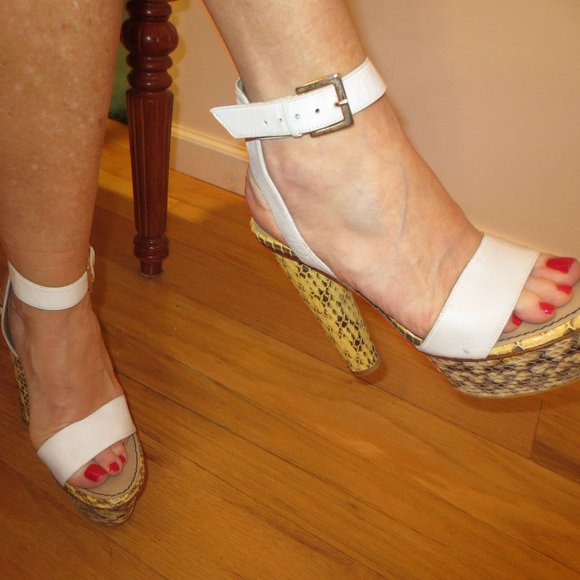 MALENE BIRGER Portugal, White Strap Snakeskin Platform Heels - Picture 8 of 10